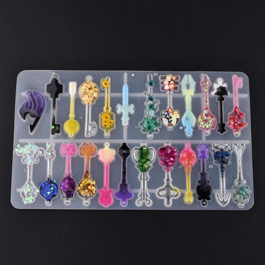 Keys Pendant Resin Casting Mold for Making 24 Styles Key Charms Keychain