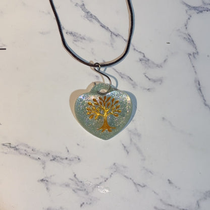 Handmade Puffy Heart-Shaped Tree of Life Necklace with Hole Resin Mold