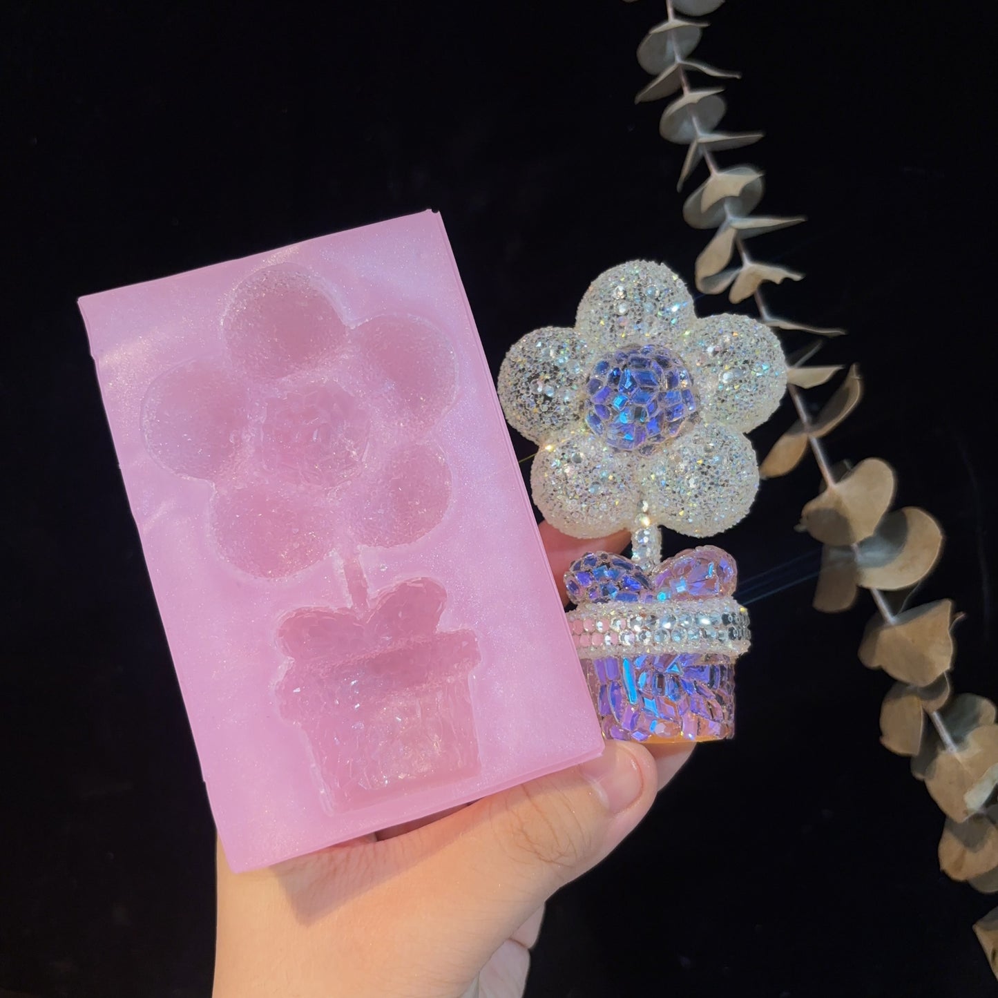 Handmade Diamond Potted Flower Decoration Resin Mold