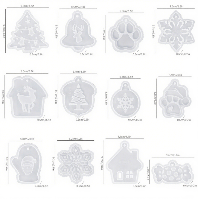 12pcs Christmas Theme Hanging Resin Mold