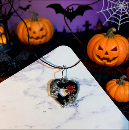 Handmade Skeleton Handheld Rose Hollow Heart Pendant Resin Mold
