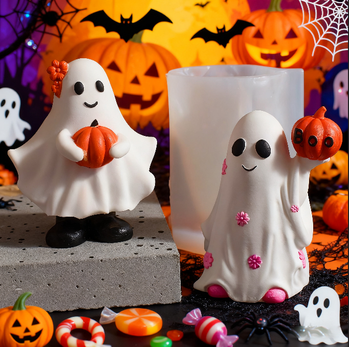 Ghost Holding Pumpkin Ornament Resin Mold