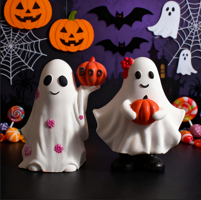 Ghost Holding Pumpkin Ornament Resin Mold