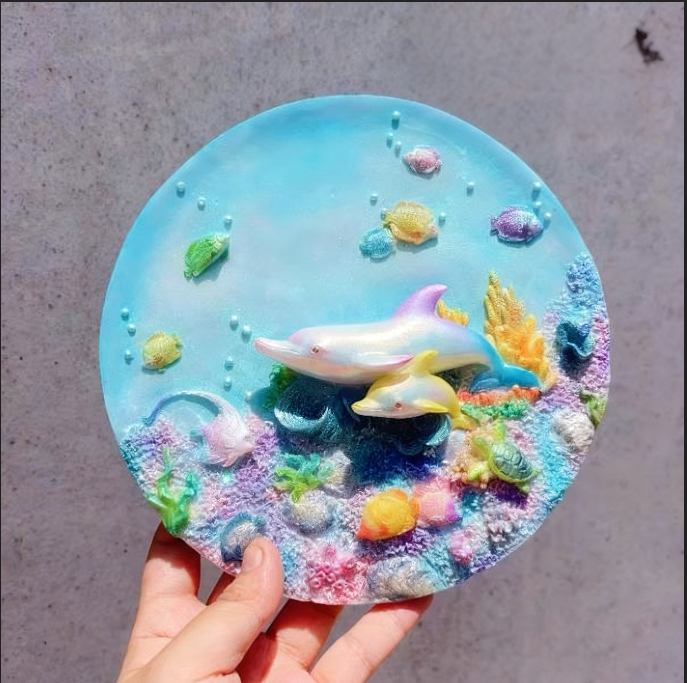 Handmade Dolphin Playful Round Disk Ornament Decorative Resin Mold