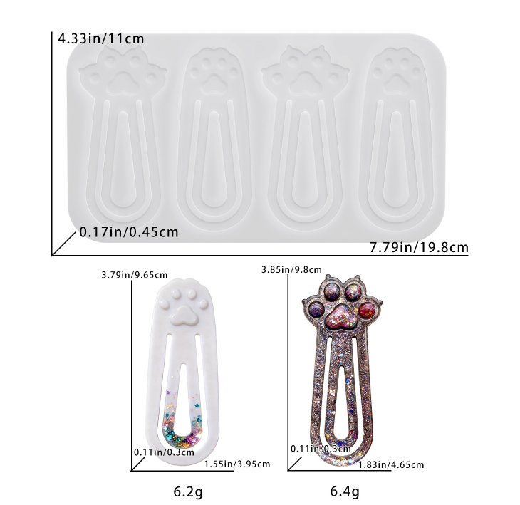 2pcs Adorable Cat Paw Paperclip Bookmark Resin Molds