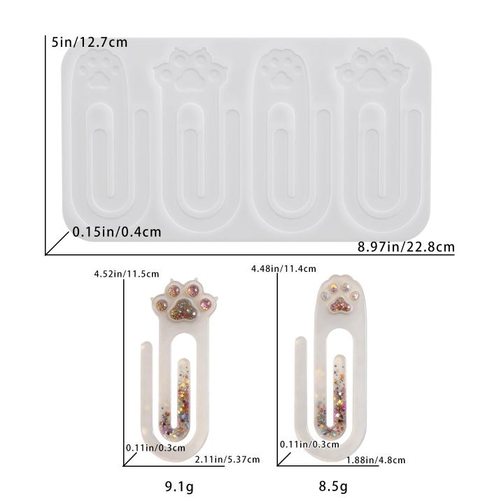 2pcs Adorable Cat Paw Paperclip Bookmark Resin Molds