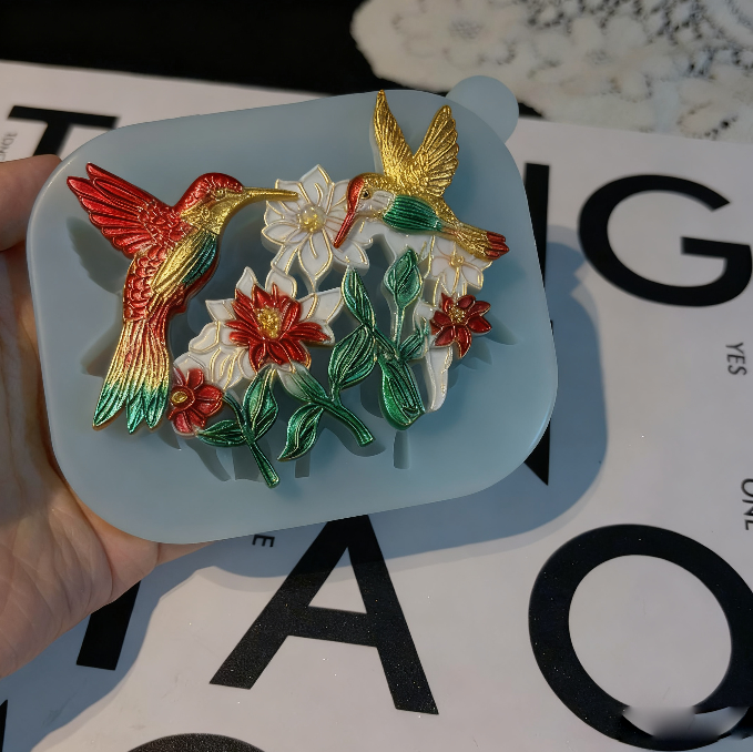 Moldes de resina colgantes para adornos de flores de colibrí hechos a mano 