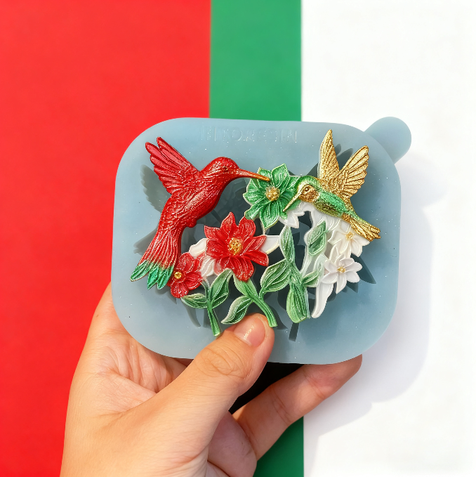 Moldes de resina colgantes para adornos de flores de colibrí hechos a mano 
