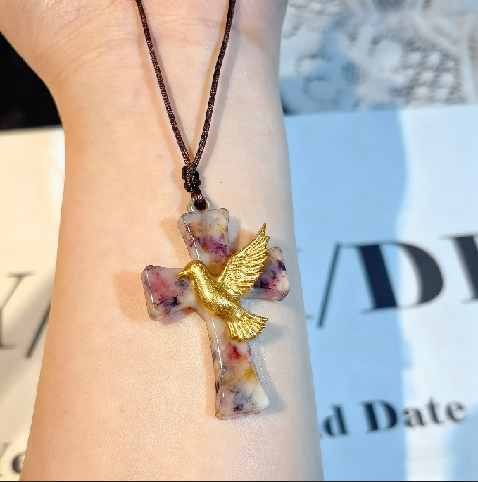 Handmade Dove & Sacred Heart Cross Pendant Resin Mold
