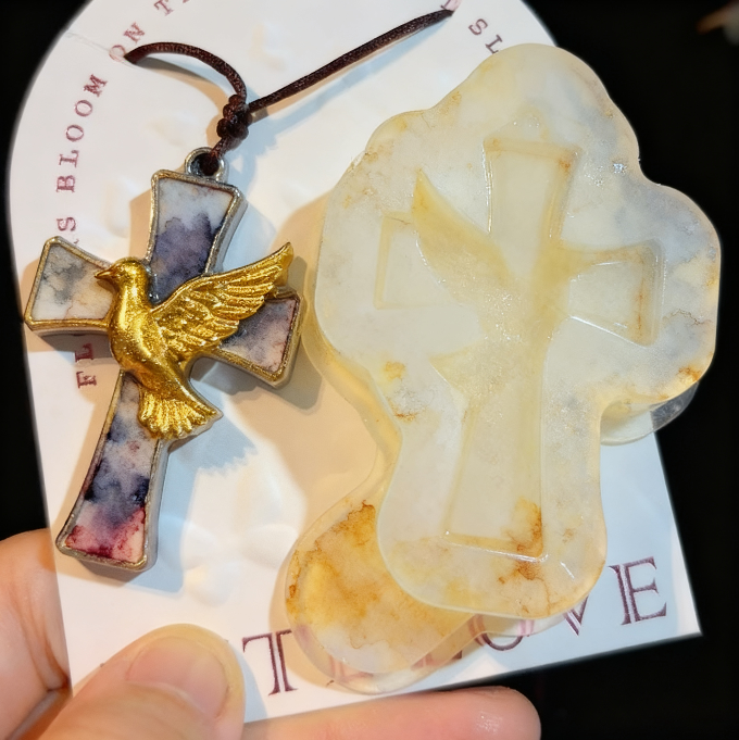 Handmade Dove & Sacred Heart Cross Pendant Resin Mold