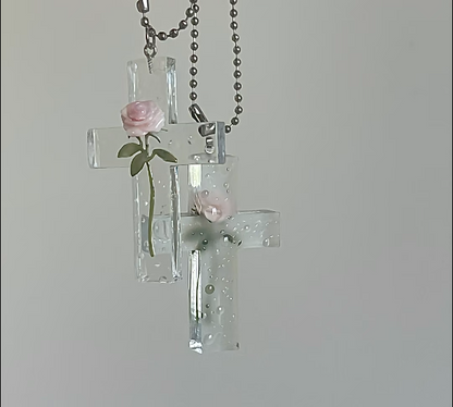 Handmade Rose Cross Pendant Resin Mold