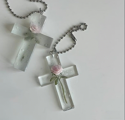 Handmade Rose Cross Pendant Resin Mold