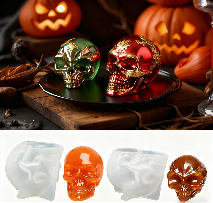 2pcs Alien Skull & Human Skull Keychain Resin Mold
