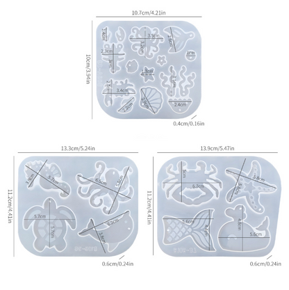 3pcs Marine Creature Pendant Resin Mold
