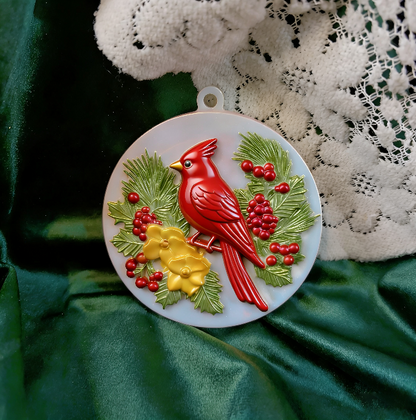 Handmade Red Cardinal Holly Christmas Round Ornament Resin Mold