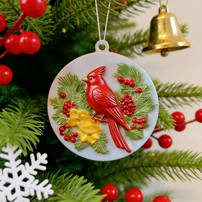 Handmade Red Cardinal Holly Christmas Round Ornament Resin Mold