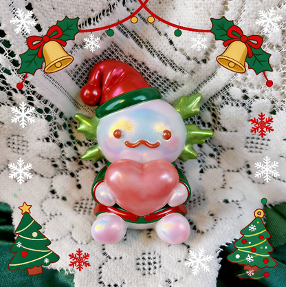 Handmade Christmas Hat-Wearing Large Axolotl Holding a Heart Ornament Resin Mold