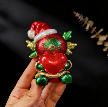 Handmade Christmas Hat-Wearing Large Axolotl Holding a Heart Ornament Resin Mold