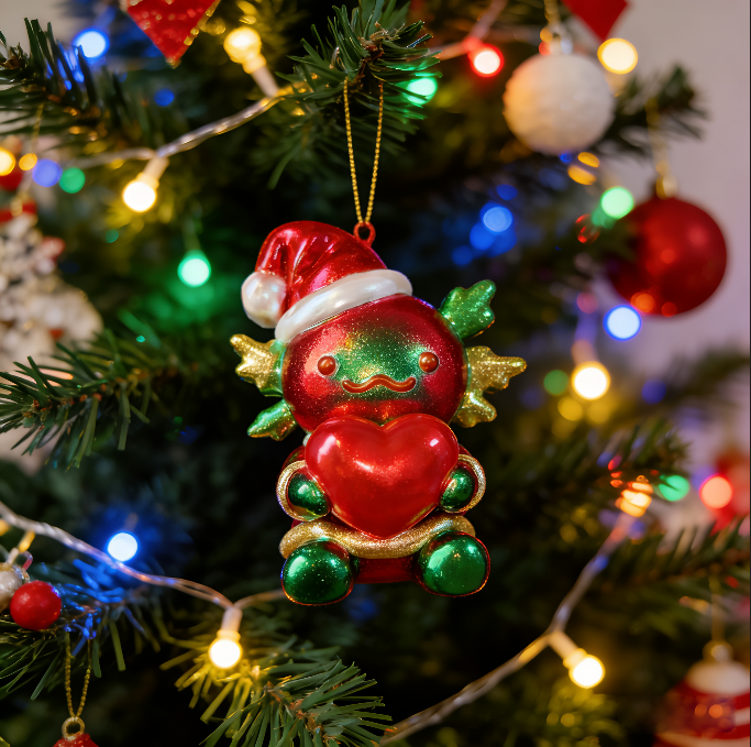 Handmade Christmas Hat-Wearing Large Axolotl Holding a Heart Ornament Resin Mold