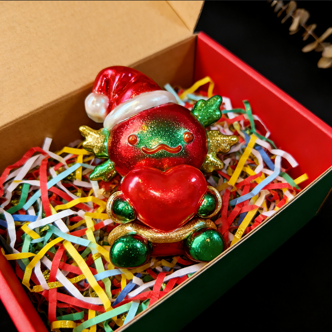 Handmade Christmas Hat-Wearing Large Axolotl Holding a Heart Ornament Resin Mold