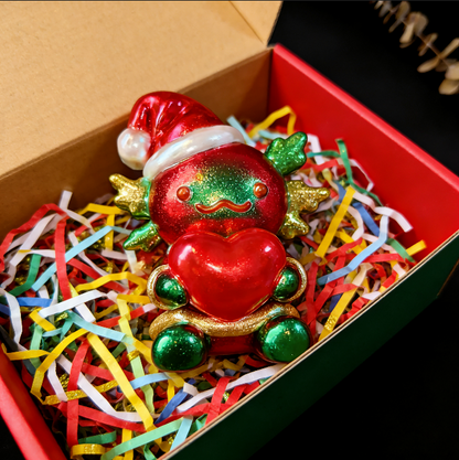 Handmade Christmas Hat-Wearing Large Axolotl Holding a Heart Ornament Resin Mold