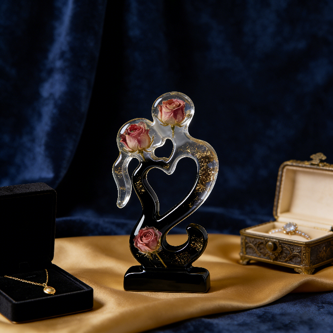 Romantic Couple Kissing Heart Decoration Resin Mold