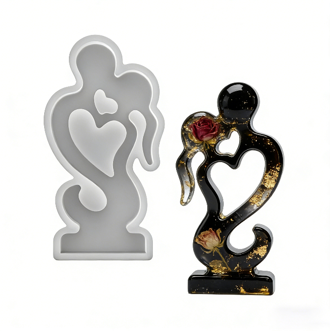 Romantic Couple Kissing Heart Decoration Resin Mold