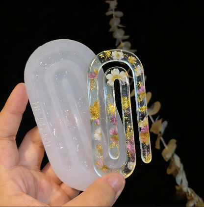 Molde de resina para marcapáginas con forma de clip con ondas de agua hecho a mano 