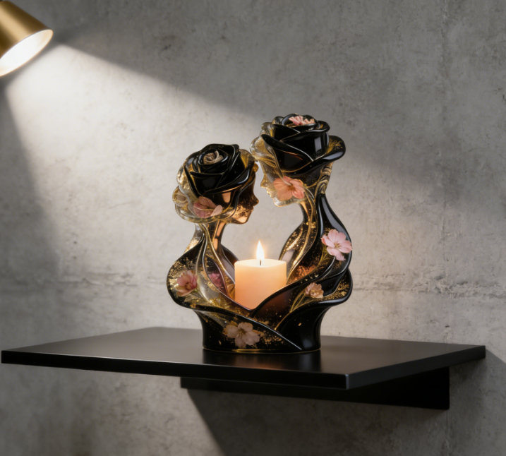 Rose Couple Candlestick Resin Mold