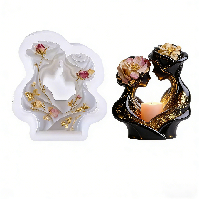 Rose Couple Candlestick Resin Mold