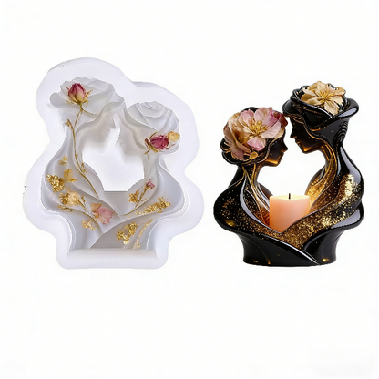 Rose Couple Candlestick Resin Mold