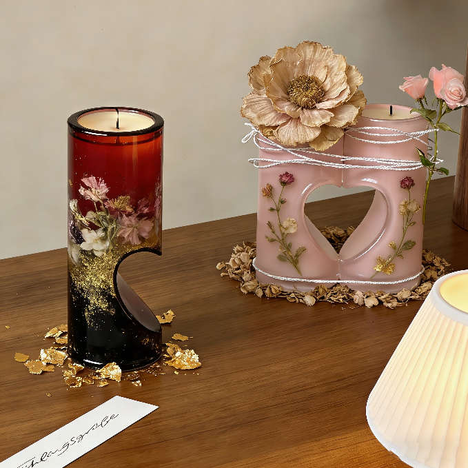 Heart Shape Tea Light Candle Holder Resin Molds Set