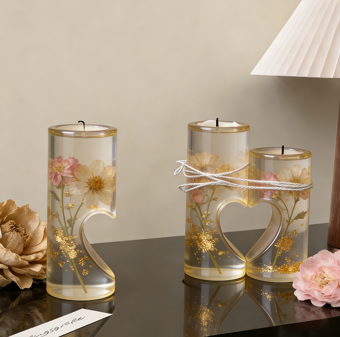 Heart Shape Tea Light Candle Holder Resin Molds Set