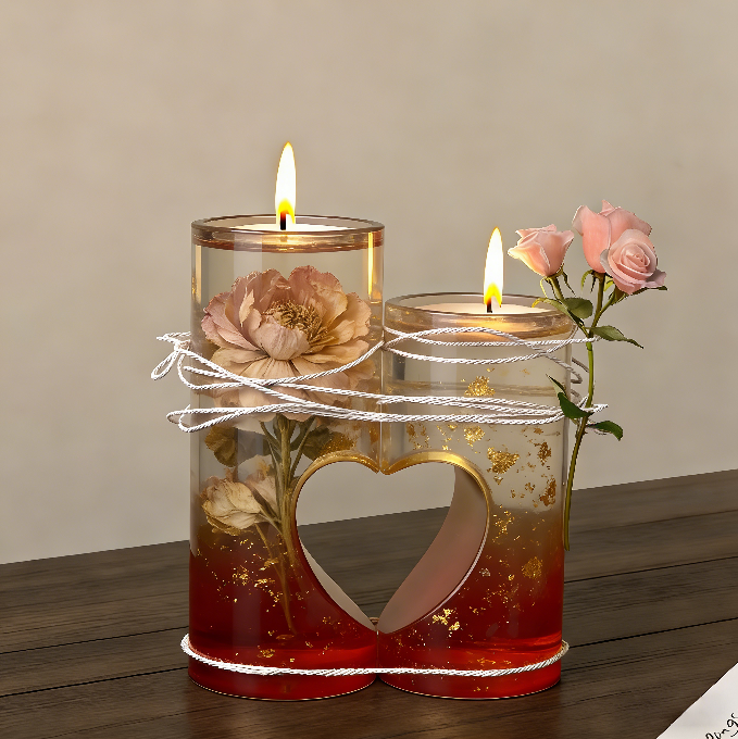 Heart Shape Tea Light Candle Holder Resin Molds Set