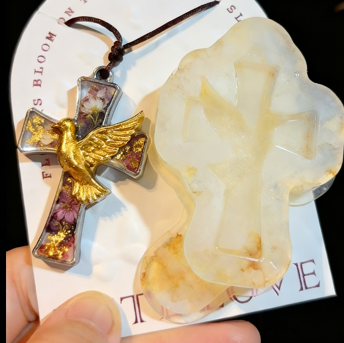 Handmade Dove & Sacred Heart Cross Pendant Resin Mold