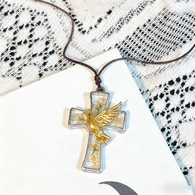 Handmade Dove & Sacred Heart Cross Pendant Resin Mold