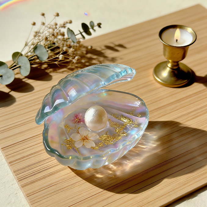 Handmade Crystal Shell Ornament Resin Mold with Pearl Details