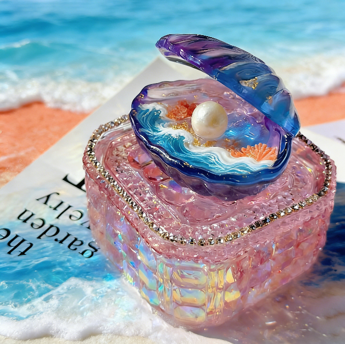 Handmade Crystal Shell Ornament Resin Mold with Pearl Details