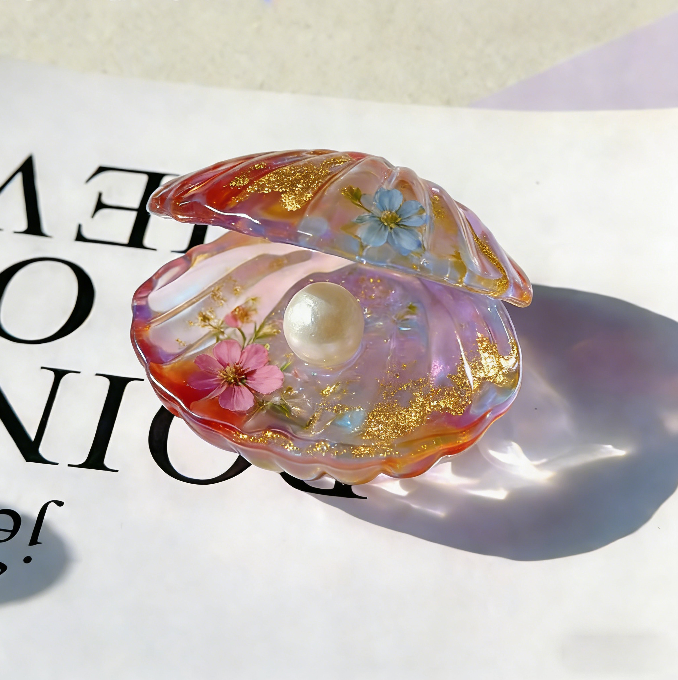 Handmade Crystal Shell Ornament Resin Mold with Pearl Details