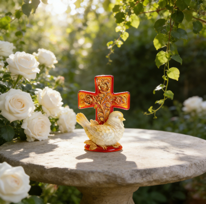 Rose Cross Bird Ornament Resin Mold