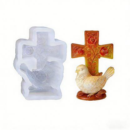 Rose Cross Bird Ornament Resin Mold