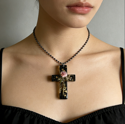 Handmade Rose Cross Pendant Resin Mold