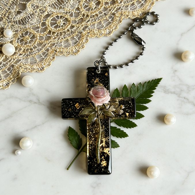 Handmade Rose Cross Pendant Resin Mold