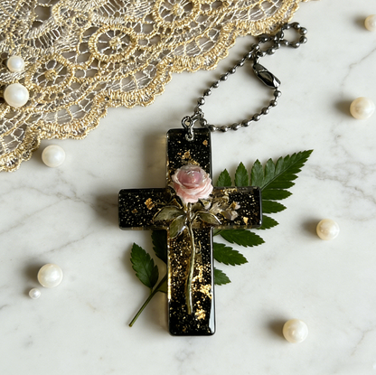 Handmade Rose Cross Pendant Resin Mold