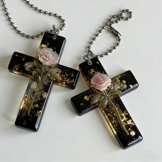 Handmade Rose Cross Pendant Resin Mold