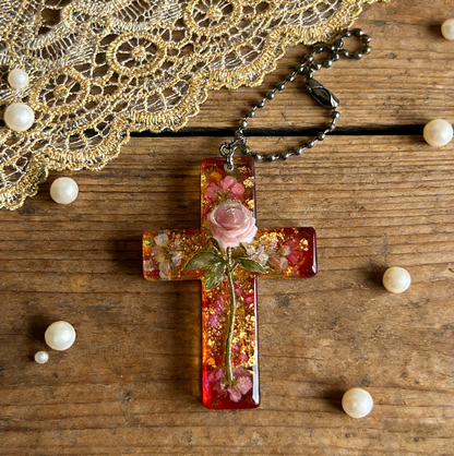 Handmade Rose Cross Pendant Resin Mold