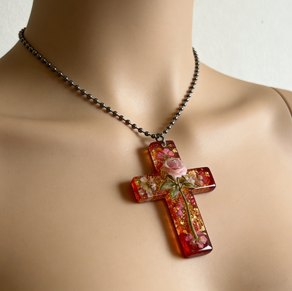 Handmade Rose Cross Pendant Resin Mold