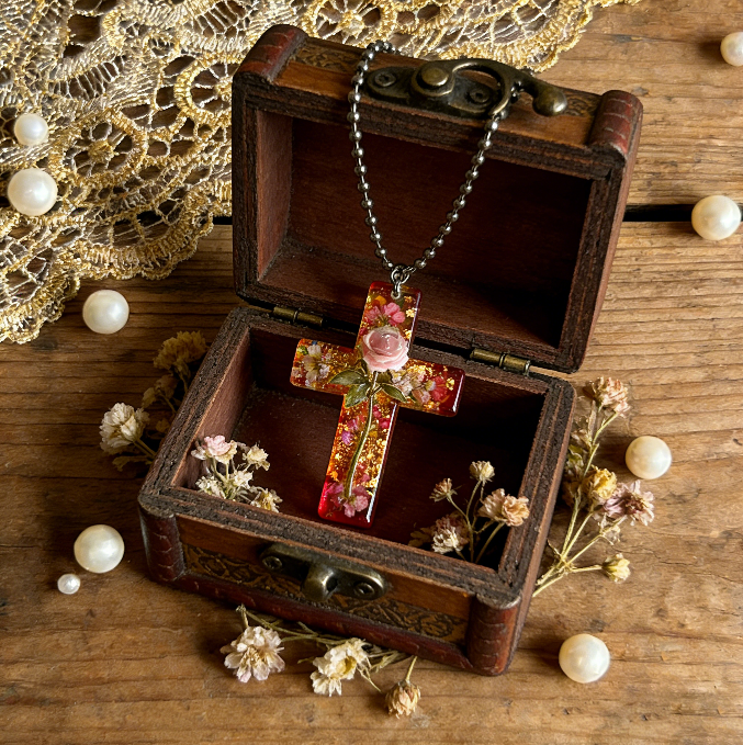 Handmade Rose Cross Pendant Resin Mold