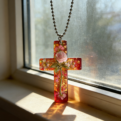 Handmade Rose Cross Pendant Resin Mold