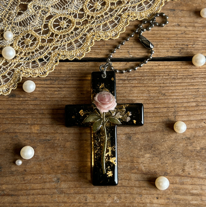 Handmade Rose Cross Pendant Resin Mold